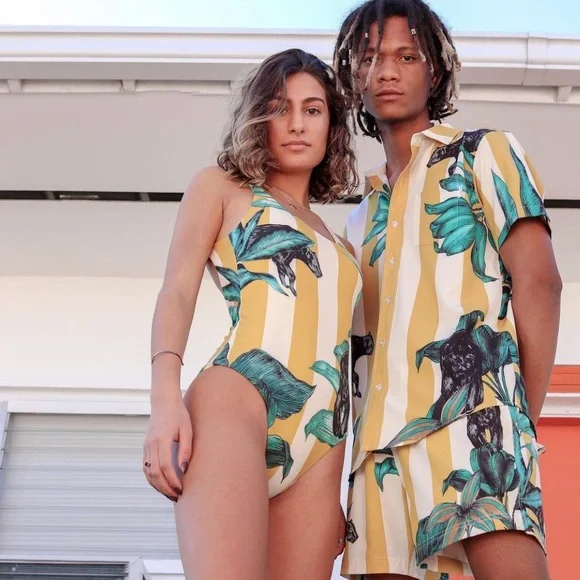 Tropical Leaf Print One Piece Swimsuit - Picture 4 of 5